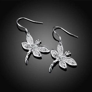 Gorgeous Crystal Dragonfly Hanging Earring's Solid Sterling Silver